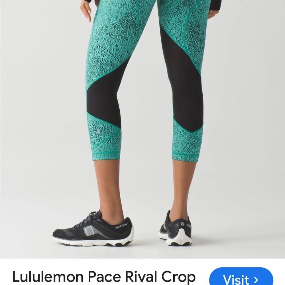 Lululemon Black Long Sleeve Top and Green Patterned Leggings - Picture 2 of 6